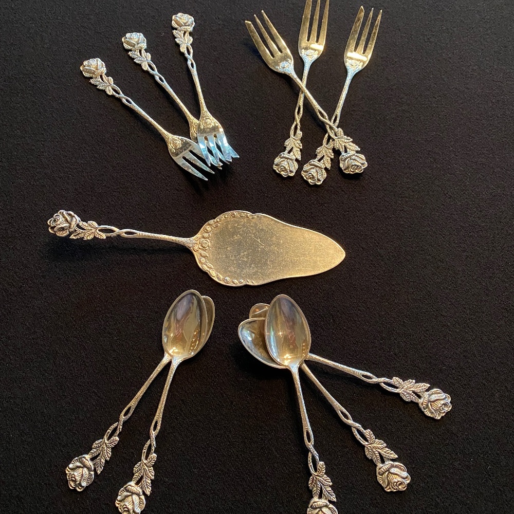 Vintage 800 Silver Cake Fork & Spoon Set with Cake Server (12 pieces)